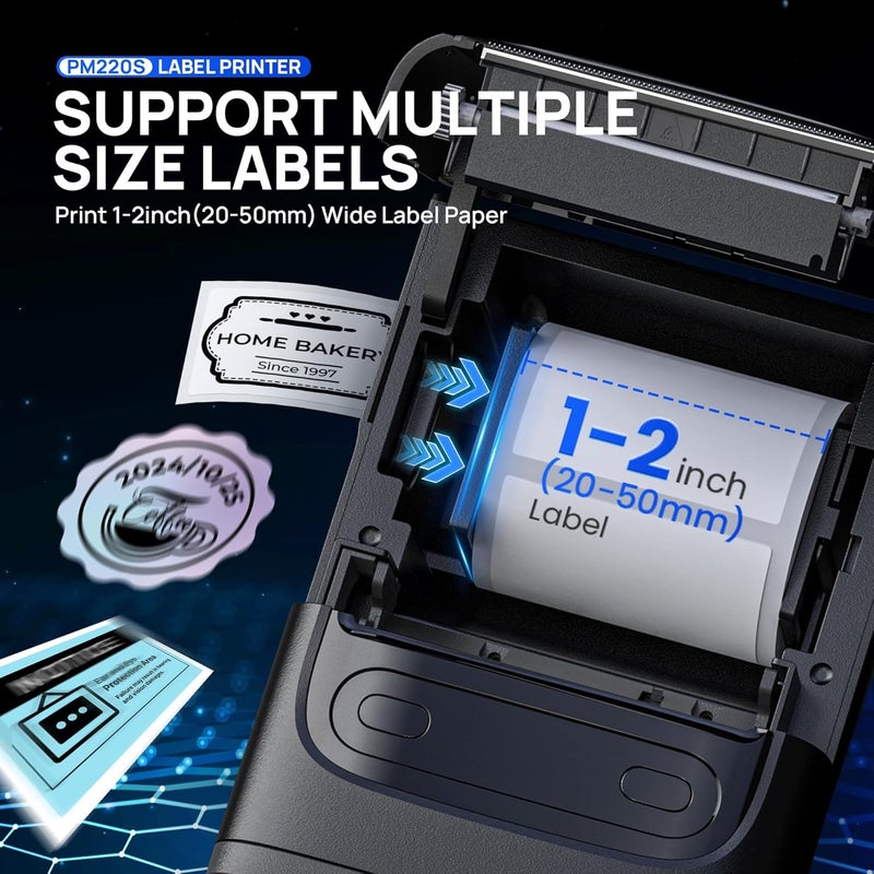 POLONO PM220S Label Maker Machine with Tape, 2 Inch Bluethooth Portable Thermal Label Printer for Small Business, Office, Home, Sticker Printer for Phone and PC, Black - Image 3